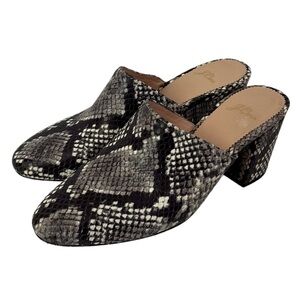 J. Crew Snake Skin Leather Black/White/Grey Block Heel Size 6.5